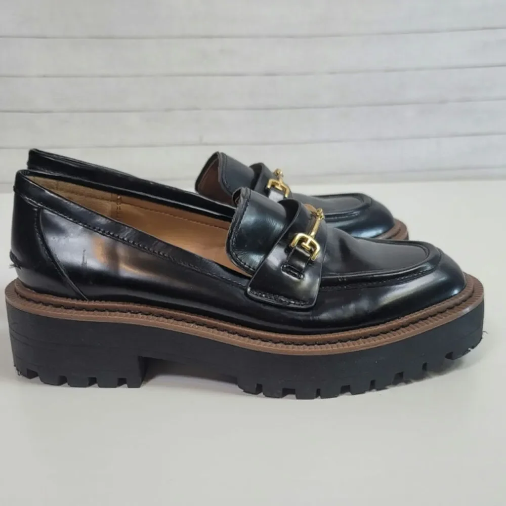 SAM EDELMAN LAURS PLATFORM LOAFERS IN BLACK PATENT LEATHER, SZ 6 - Picture 3 of 16